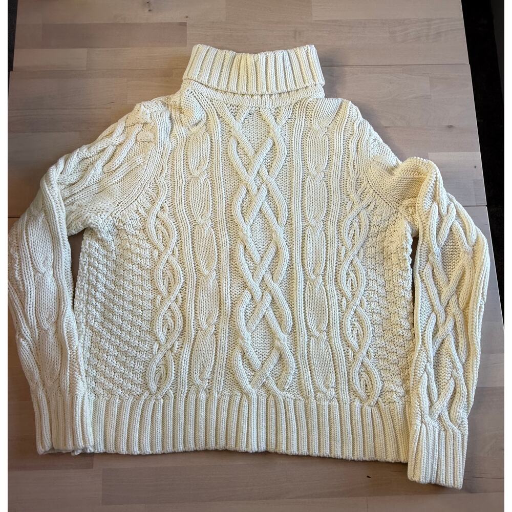 Lands' End 100% Cotton Women's Fisherman Sweater Coastal